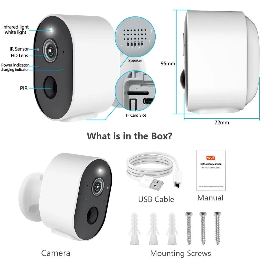 Camera 2K 3MP Low Power Night Vision Indoor Cctv Wifi Battery Camera with Rechargeable Battery Tuya Smart Wireless Surveillance