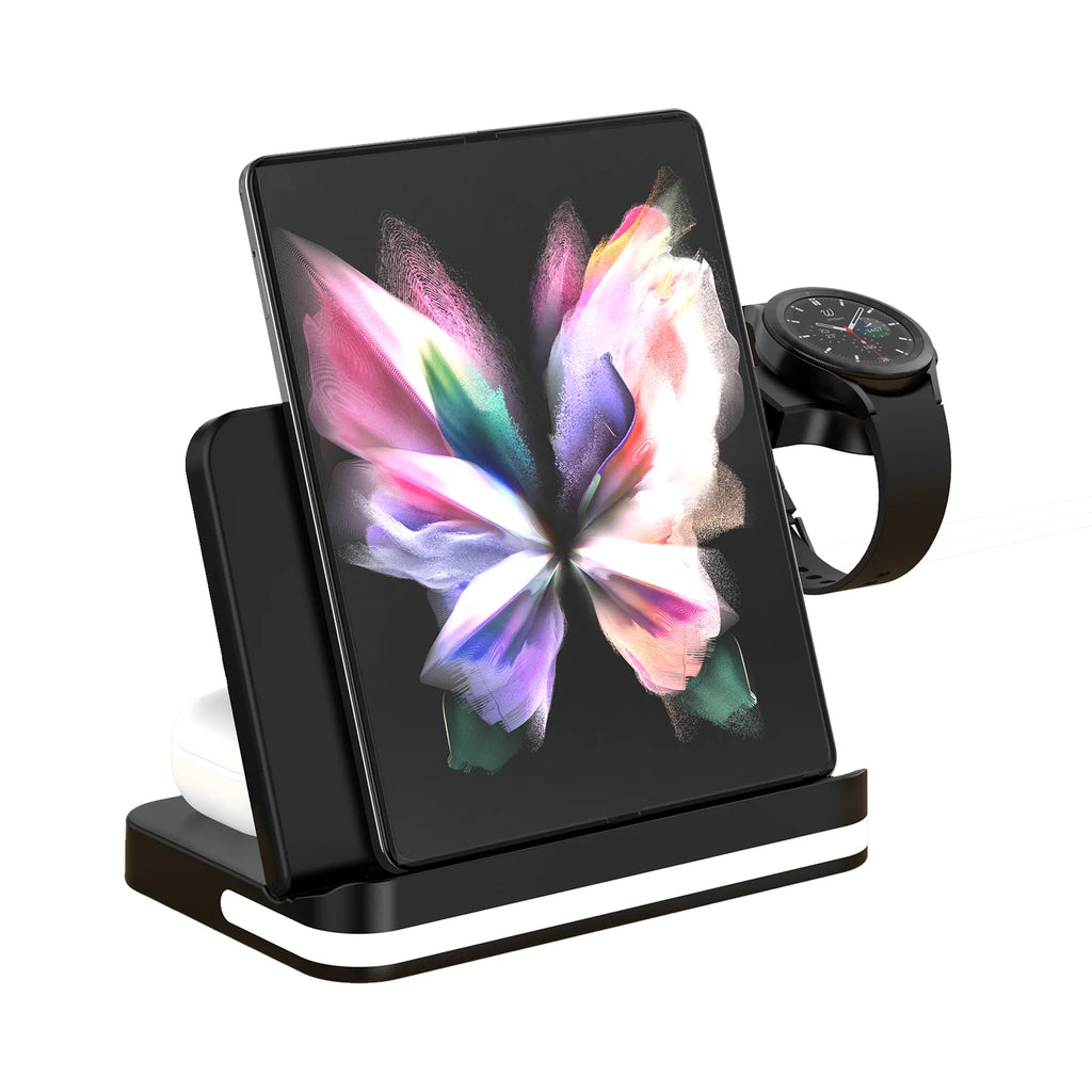 3-in-1 Magnetic Wireless Charging Station - 15W Fast Charge Stand for iPhone, Apple Watch & AirPods