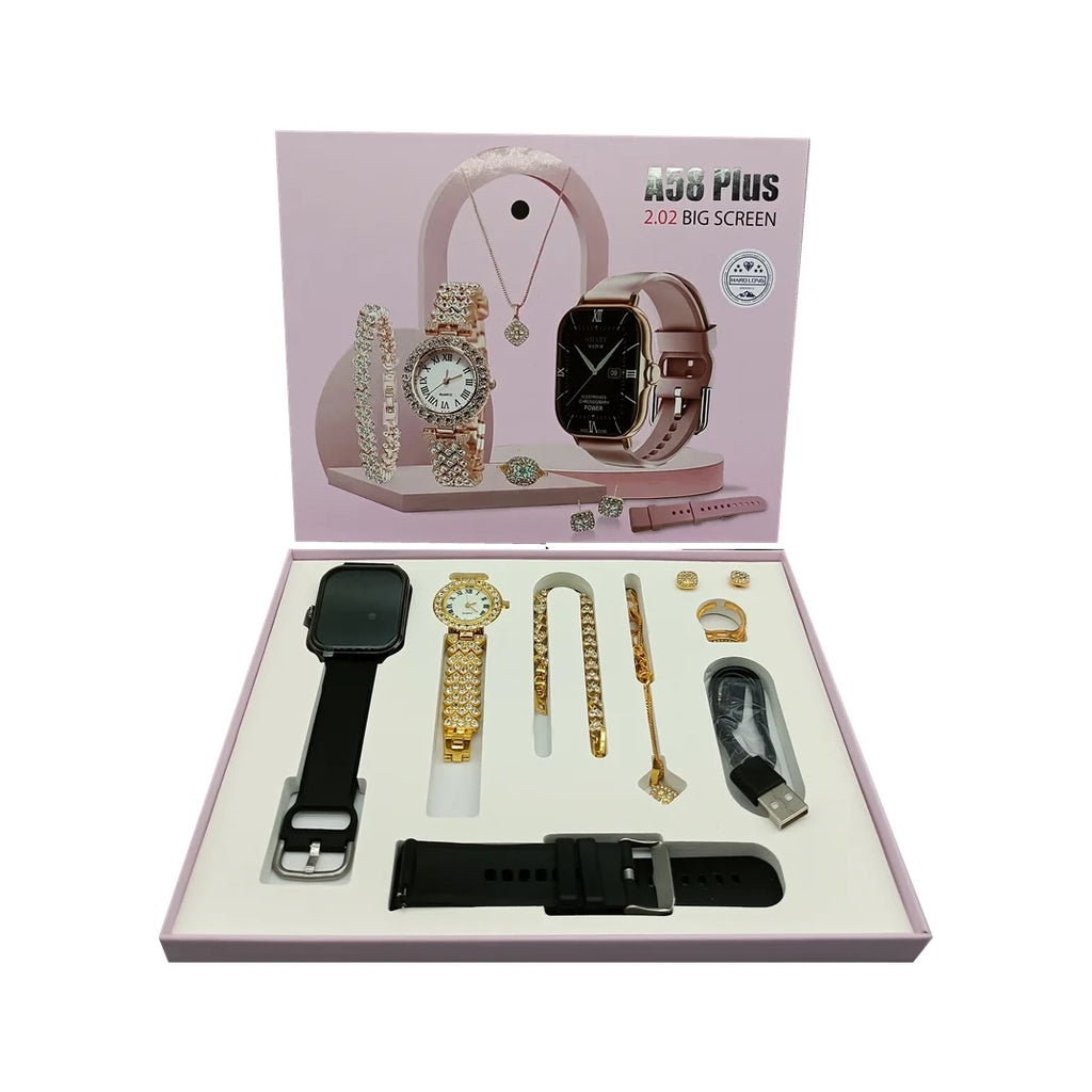 A58 PLUS 8 En 1 2 Sangle Anneau Boucle D'oreille Ecran Tactile Dames Montre Intelligente