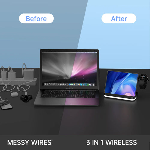 3-in-1 Magnetic Wireless Charging Station - 15W Fast Charge Stand for iPhone, Apple Watch & AirPods