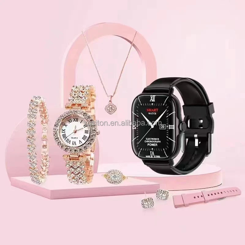 A58 PLUS 8 En 1 2 Sangle Anneau Boucle D'oreille Ecran Tactile Dames Montre Intelligente