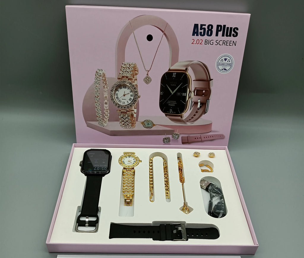 A58 PLUS 8 En 1 2 Sangle Anneau Boucle D'oreille Ecran Tactile Dames Montre Intelligente