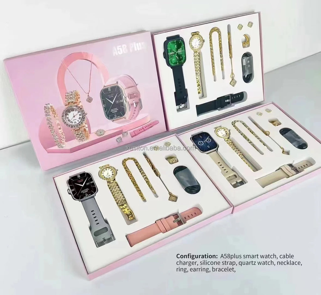 A58 PLUS 8 En 1 2 Sangle Anneau Boucle D'oreille Ecran Tactile Dames Montre Intelligente