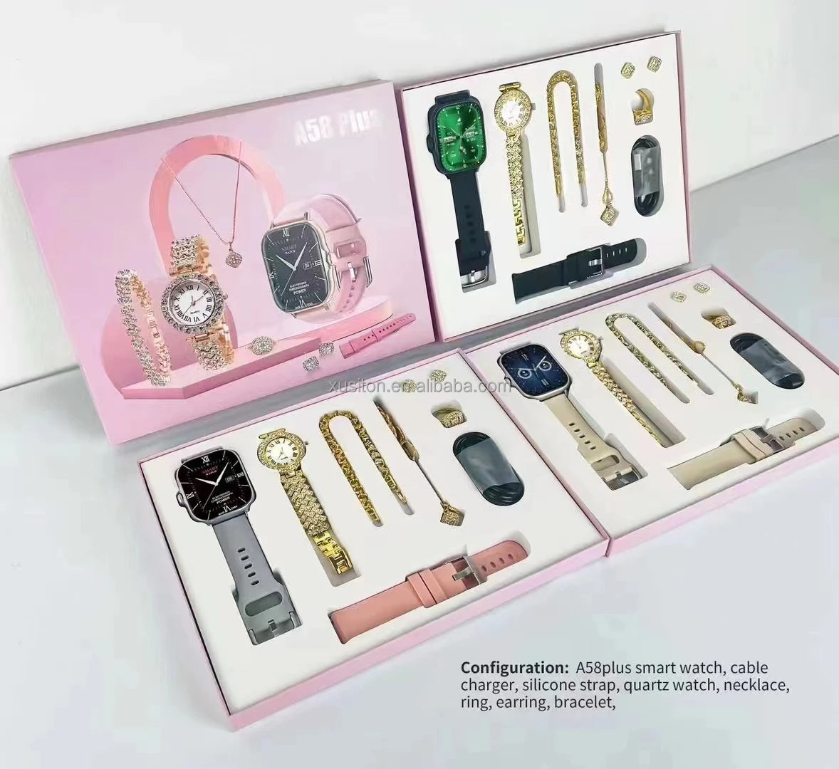 A58 PLUS 8 En 1 2 Sangle Anneau Boucle D'oreille Ecran Tactile Dames Montre Intelligente