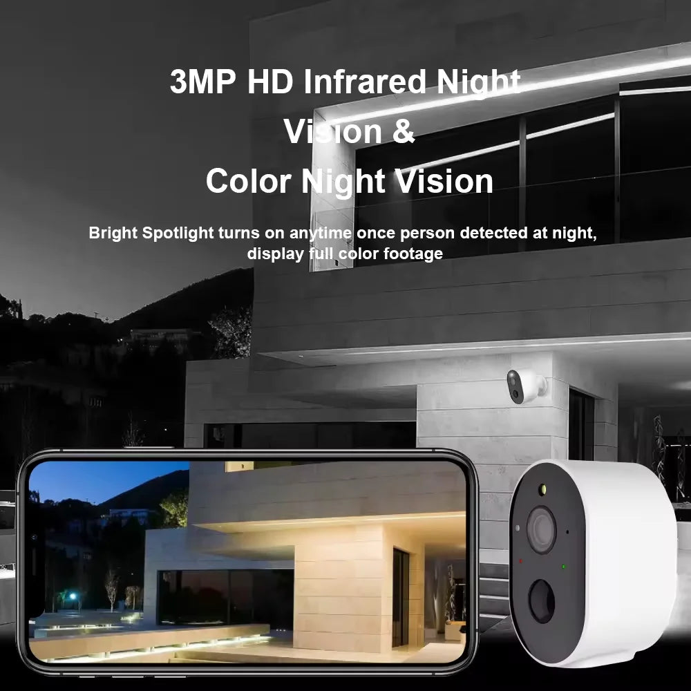 Camera 2K 3MP Low Power Night Vision Indoor Cctv Wifi Battery Camera with Rechargeable Battery Tuya Smart Wireless Surveillance