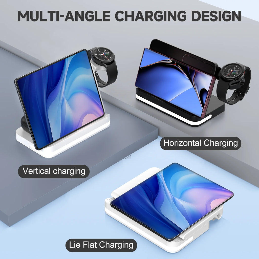 3-in-1 Magnetic Wireless Charging Station - 15W Fast Charge Stand for iPhone, Apple Watch & AirPods